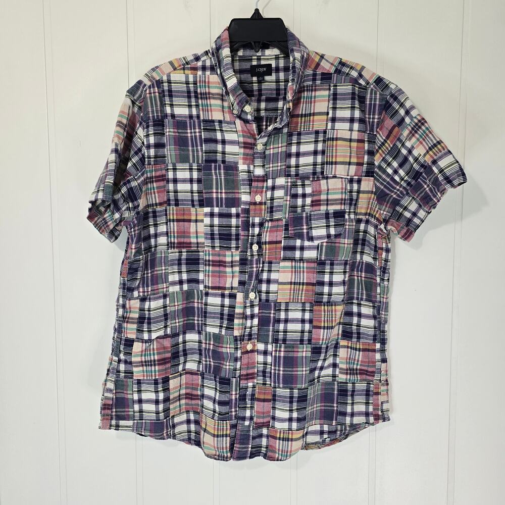 J Crew Men's Patchwork Madras Short Sleeve Button Down Shirt Size XL